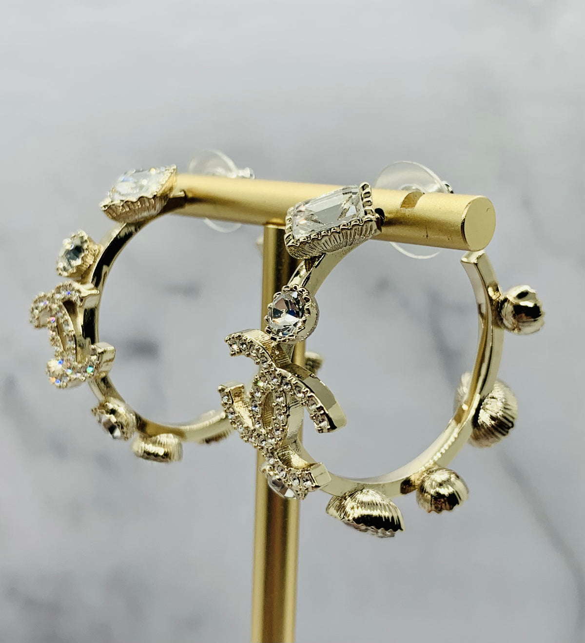 CHANEL CC Rhinetone Hoop Earrings - Pre owned
