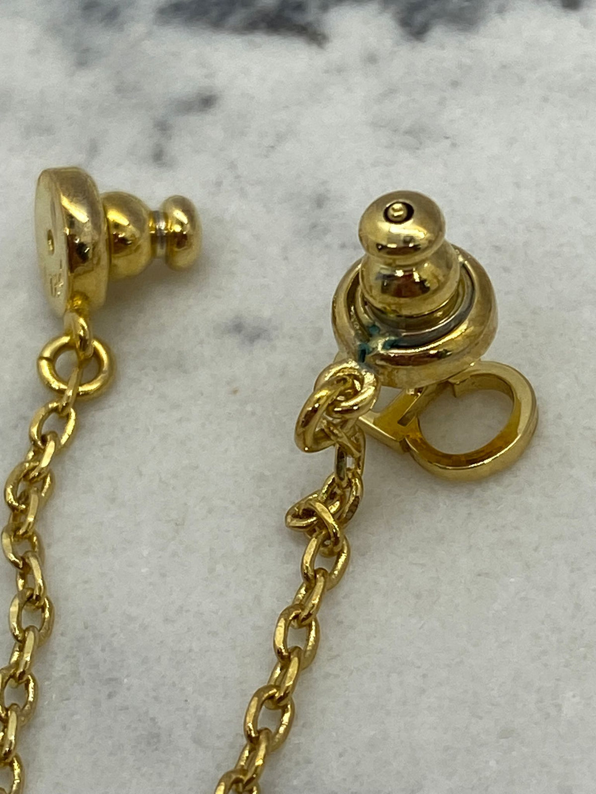 CHRISTIAN DIOR CD Gold Tone Pendant Rhinestone Earrings - USED