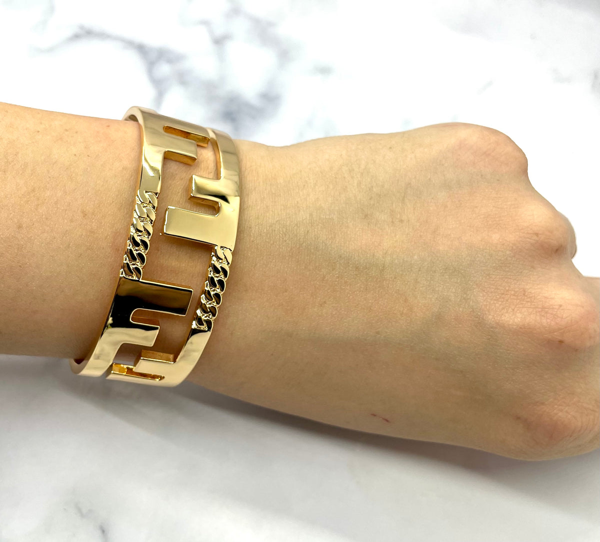 FENDI F Gold Tone Cuff Bracelet - Pre owned