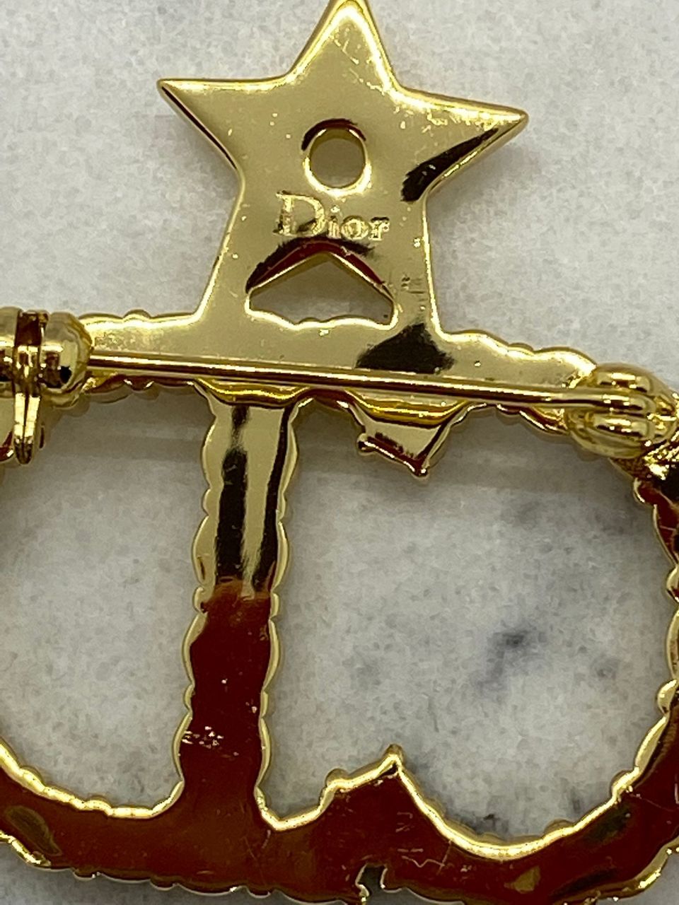 CHRISTIAN DIOR CD Gold Tone Rhinestone Brooch Pin - Pre owned