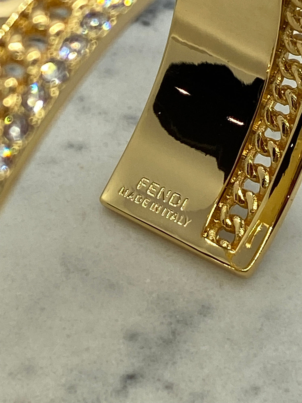 FENDI F Gold Tone Rhinestone Bangle Bracelet - Pre owned