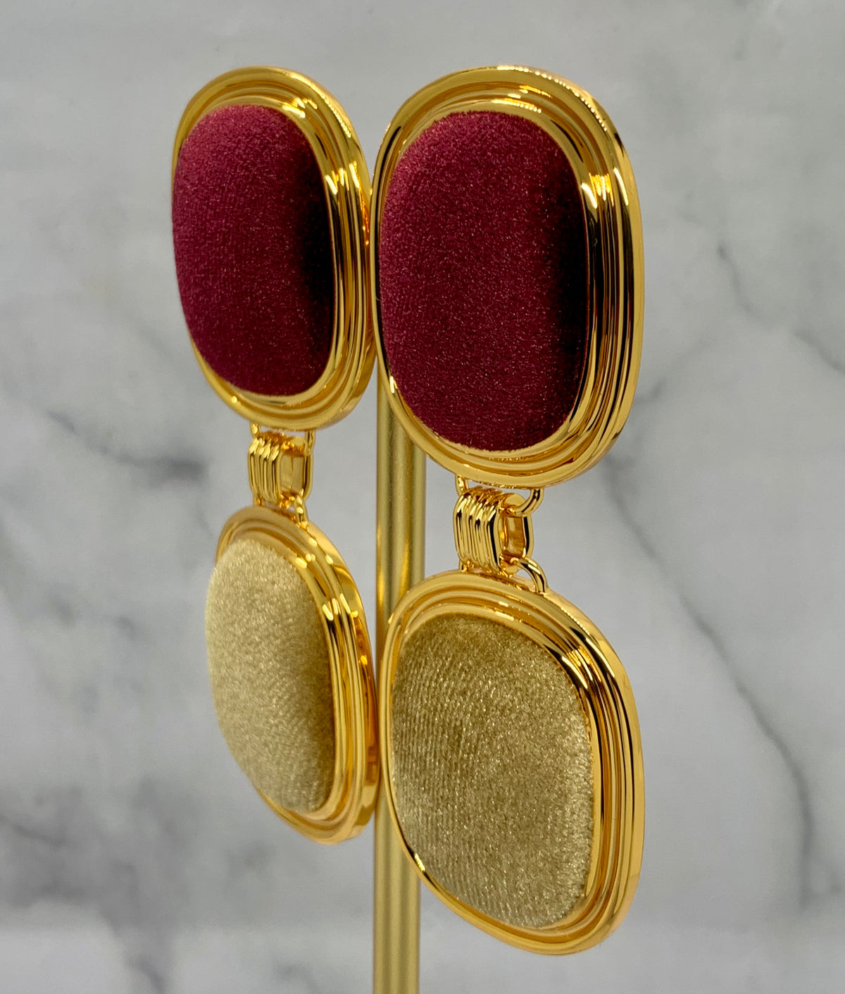 YSL YVES SAINT LAURENT Red & Tan Velvet ClipOn Earrings - Preowned