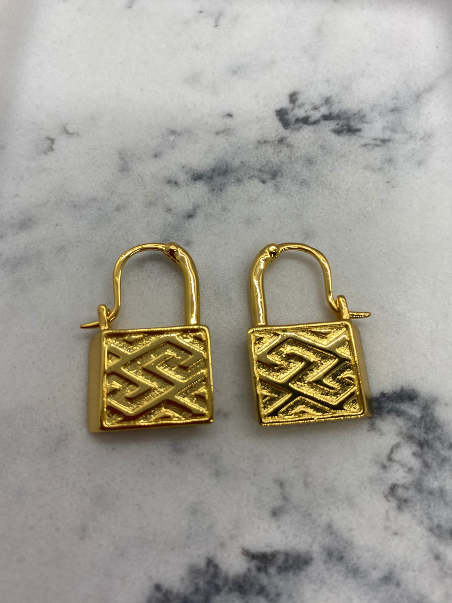 VERSACE Gold Tone Lock Earrings - Pre owned