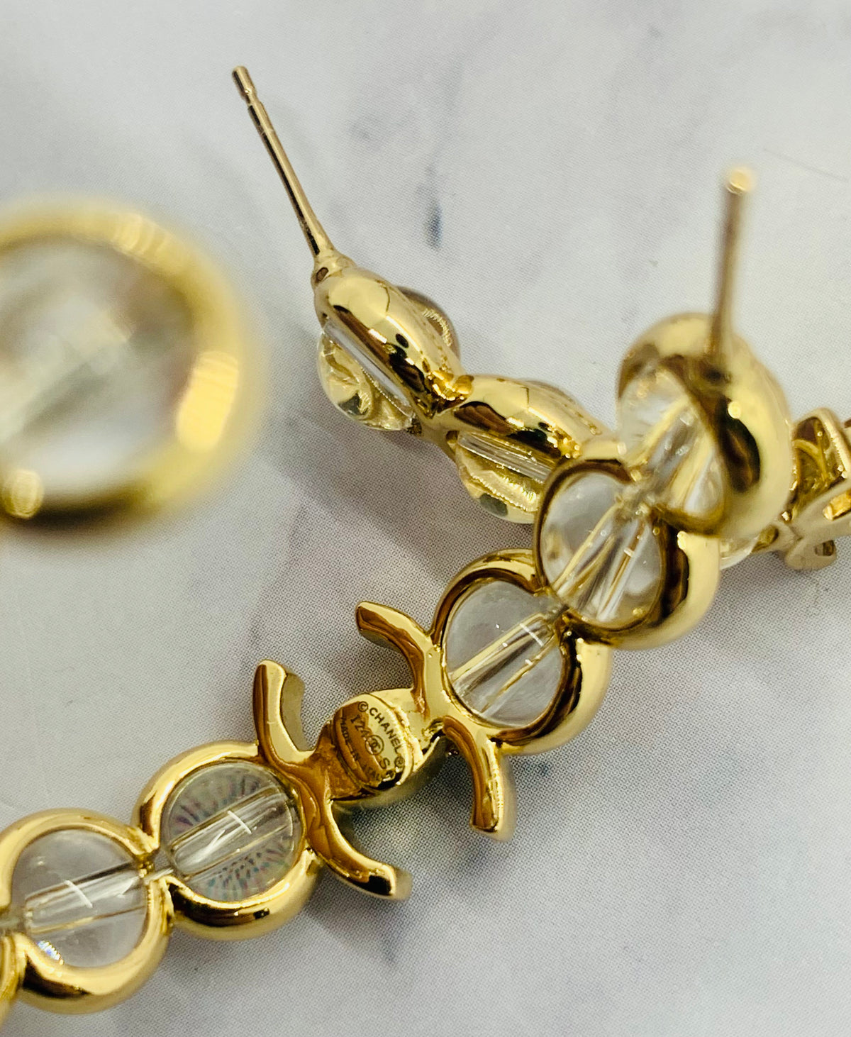 CHANEL CC Gold Tone Hoop Earrings - Pre owned