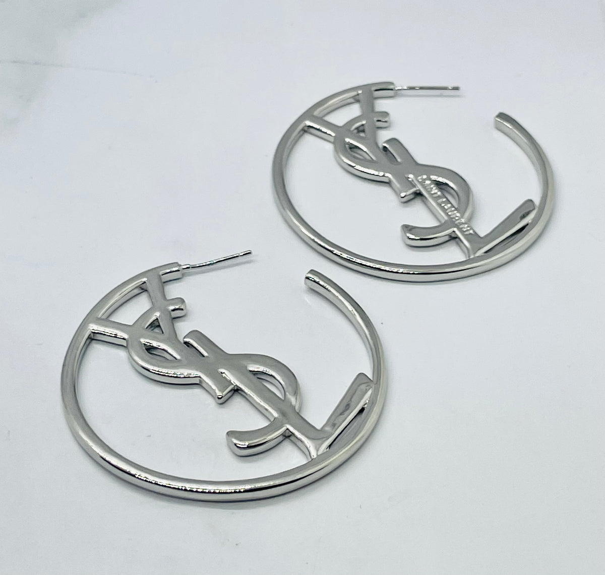 YSL YVES SAINT LAURENT Vintage Silver Tone Hoop Earrings - Pre owned