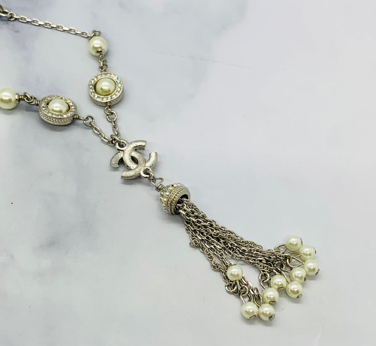 CHANEL CC Silver ToneTassel Bracelet - USED