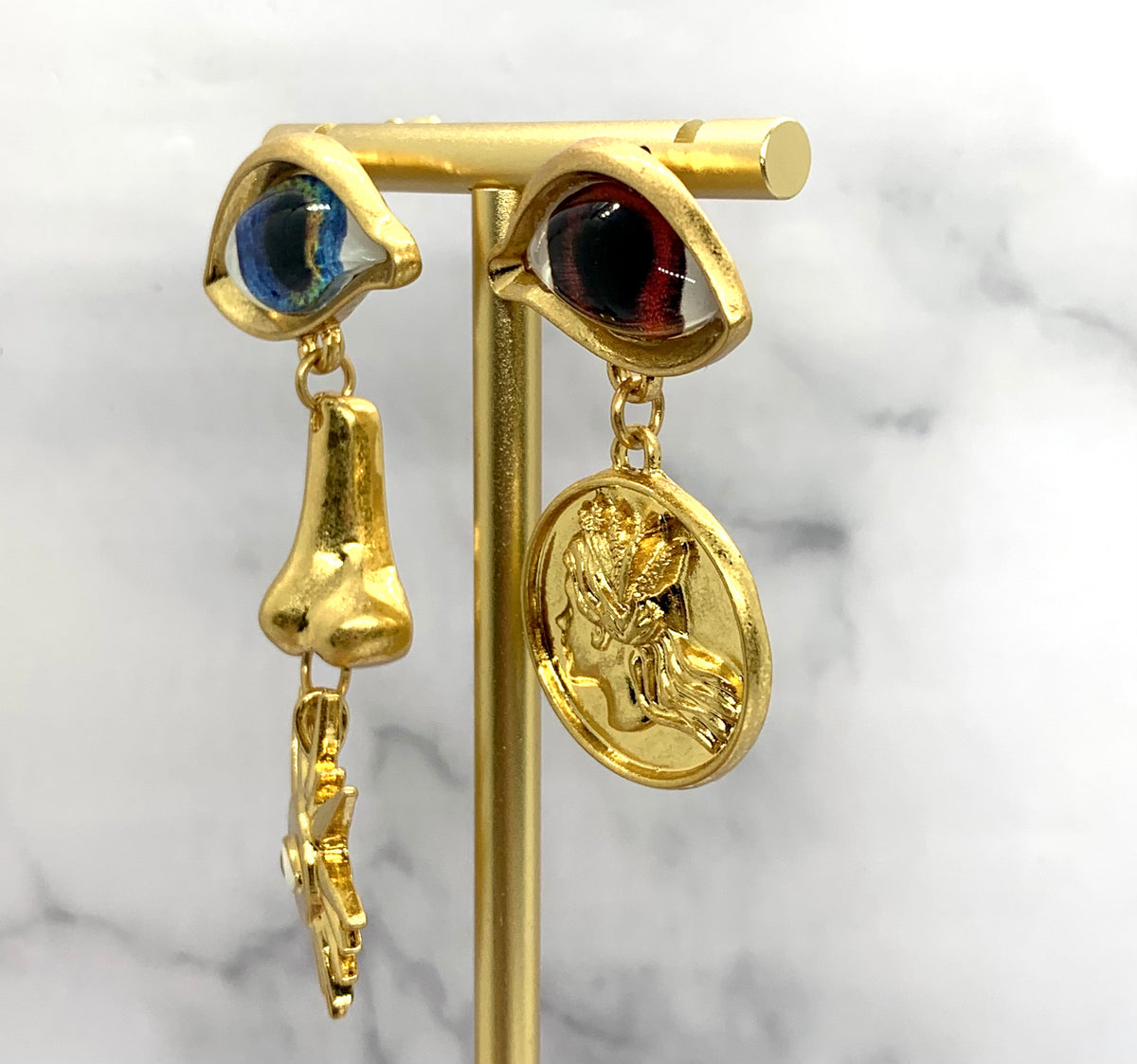 SCHIAPARELLI Blue & Brown Eye Pendant Earrings - Pre owned