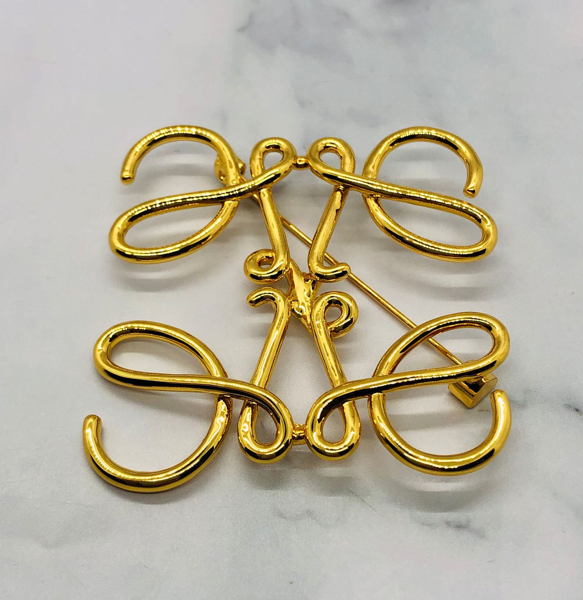 LOEWE Gold Tone Monogram Brooch Pin - Pre owned