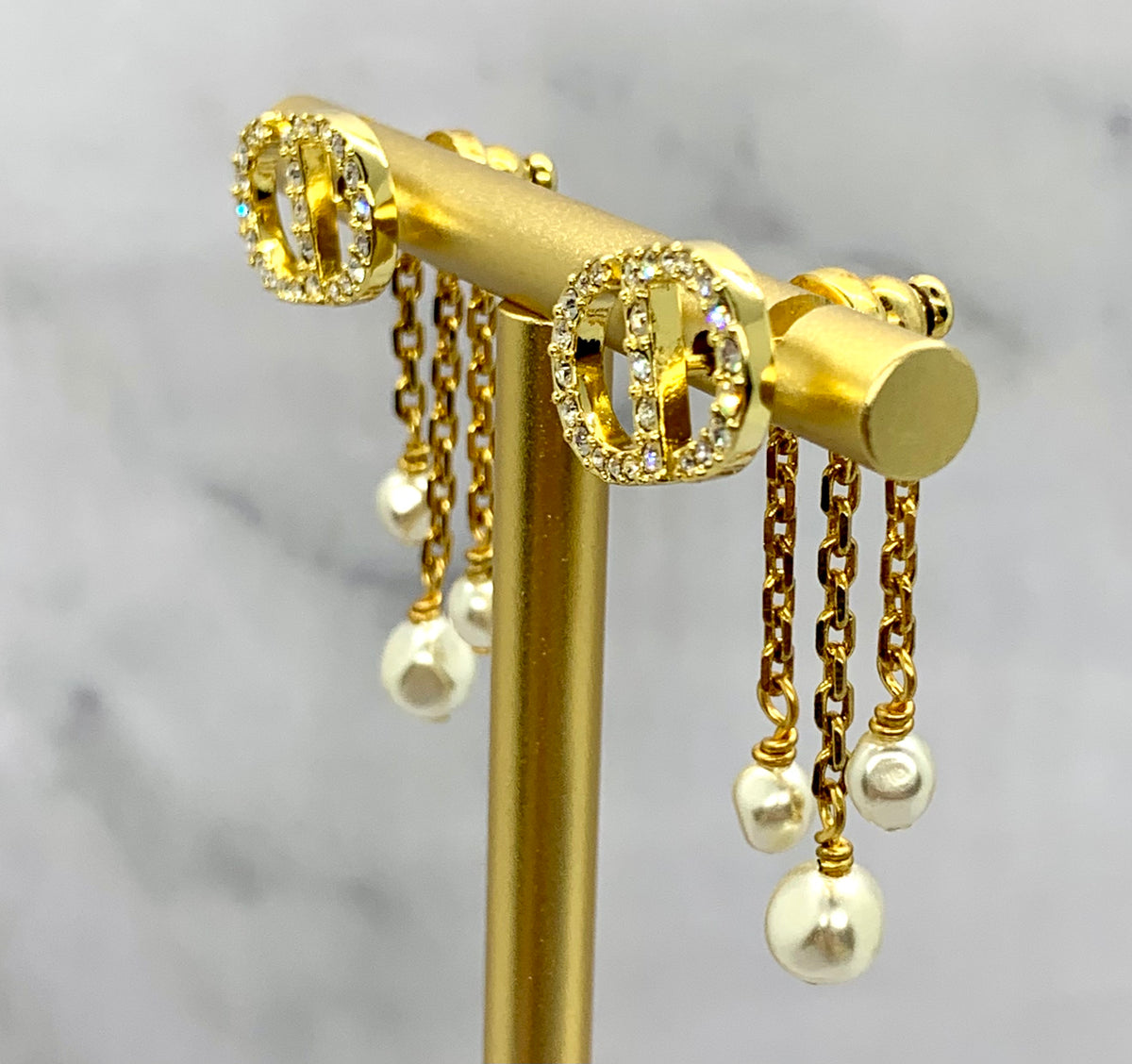 CHRISTIAN DIOR CD Rhinestone Pendant Earrings - Pre owned