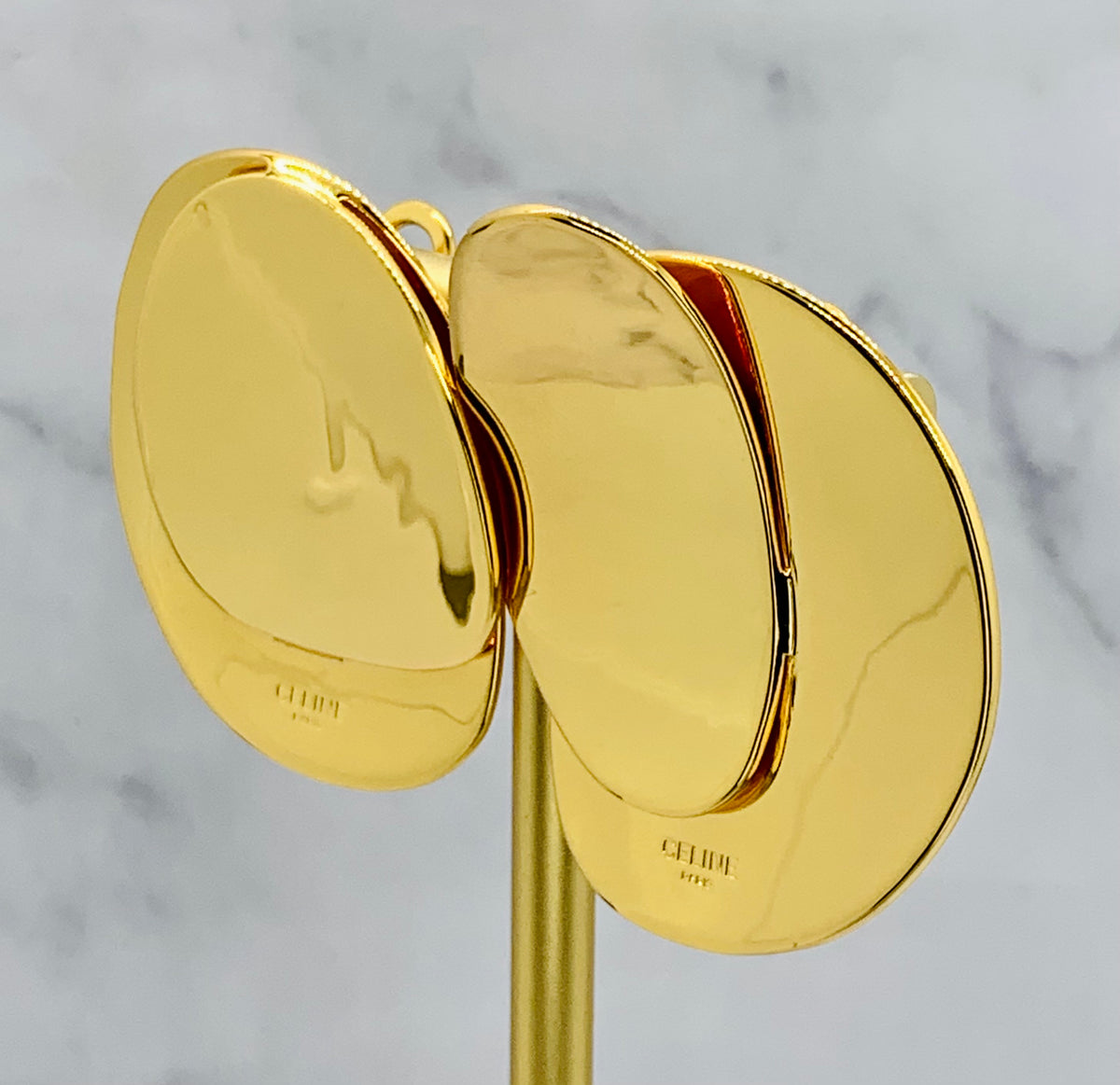 CELINE Gold Tone Disc Earrings - Pre owned