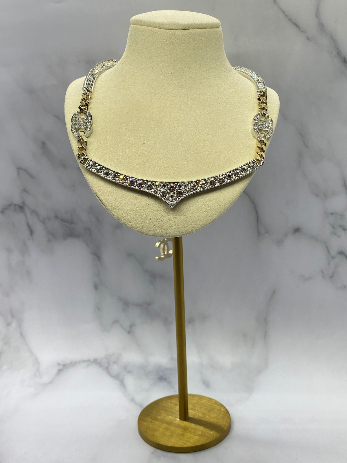 CHANEL CC Rhinestone Statement Necklace - USED