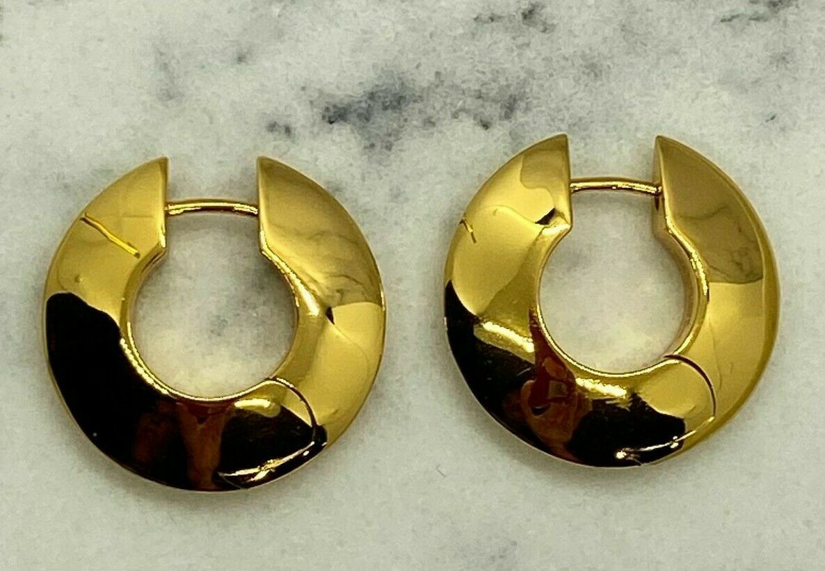 BOTTEGA VENETA Gold Tone Disc Hoop Earrings - Pre owned