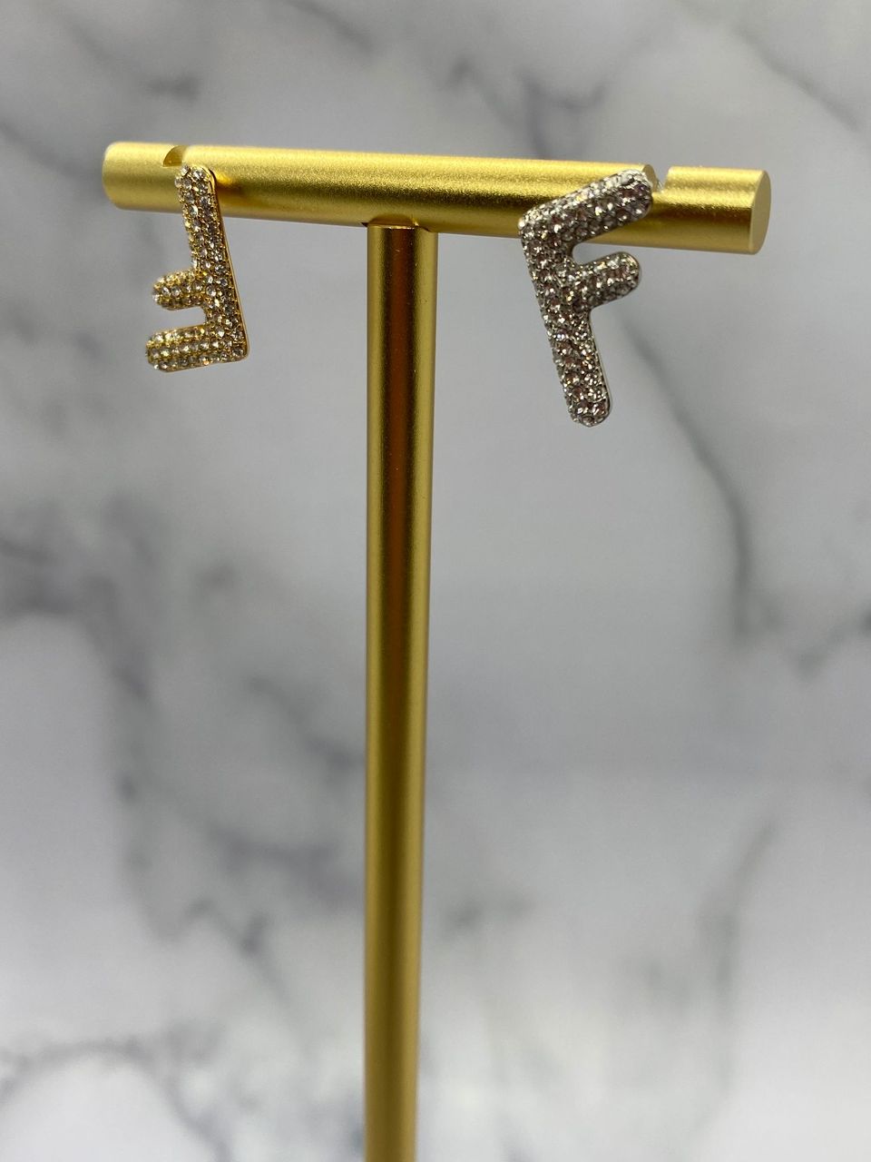 FENDI F Silver & Gold Tone Rhinestone Earrings - Pre owned