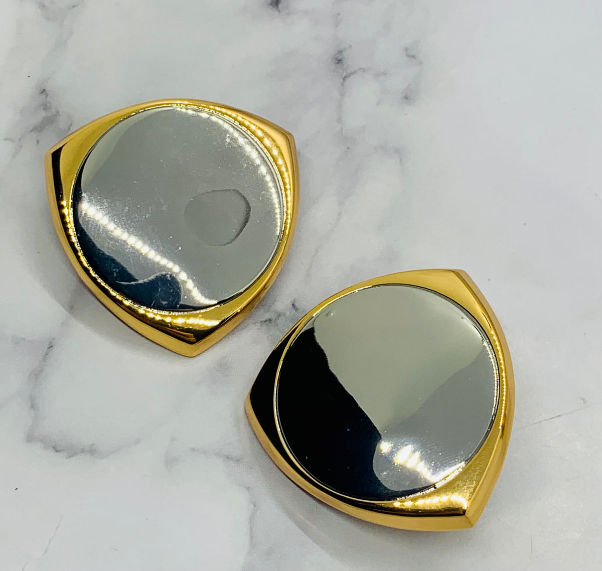 YSL YVES SAINT LAURENT Metal Shield Clip On Earrings - Pre owned