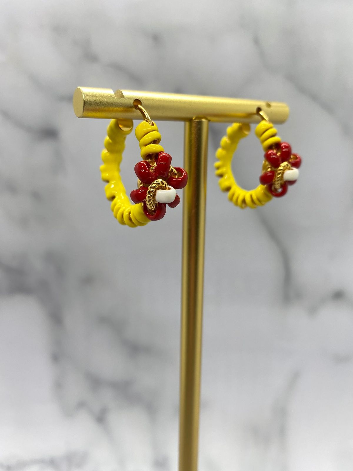 BOTTEGA VENETA Yellow & Red Hoop Earrings - Pre owned
