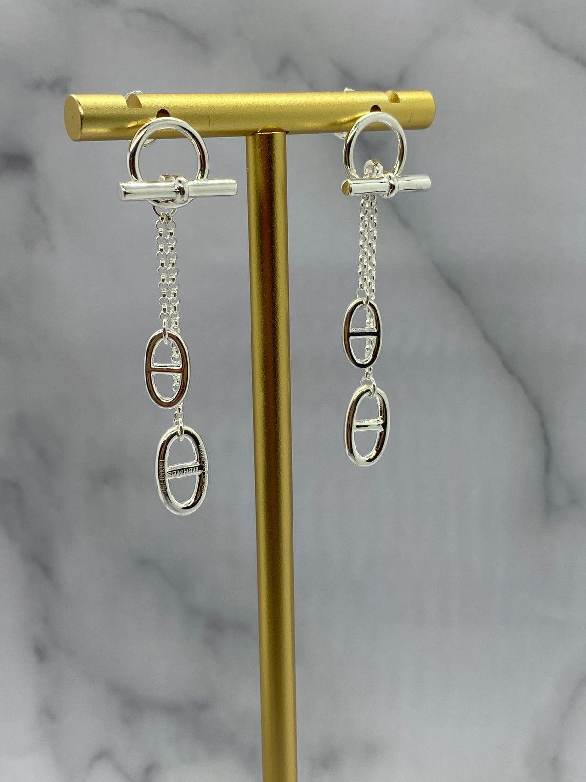 HERMES Silver Tone Pendant Earrings - Pre owned