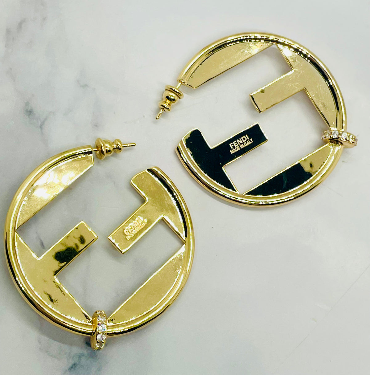 FENDI F Gold Tone Hoop Earrings - Pre owned