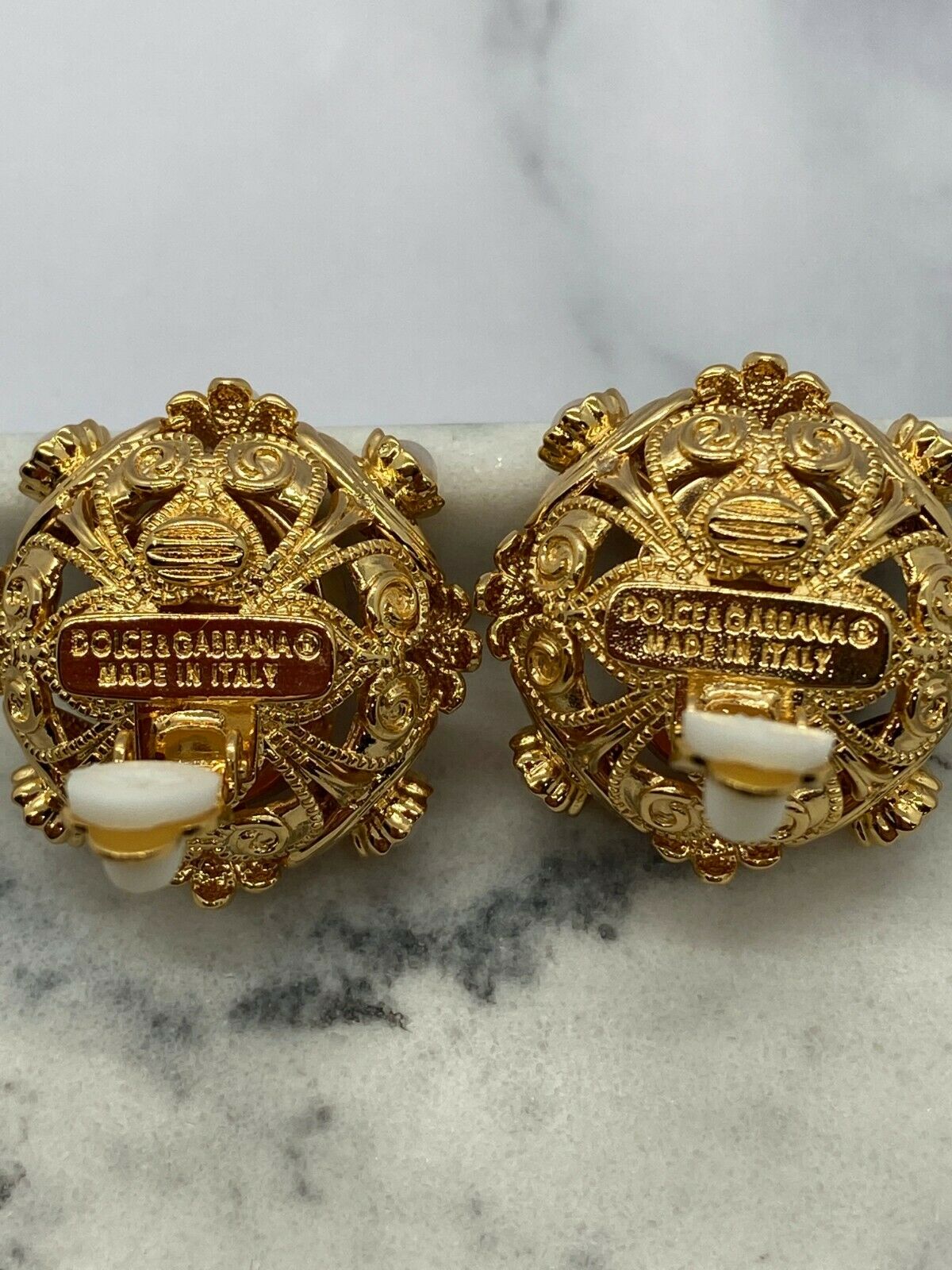 Dolce & Gabbana Gold & Ruby Rhinestone D&G Earrings- pre owned