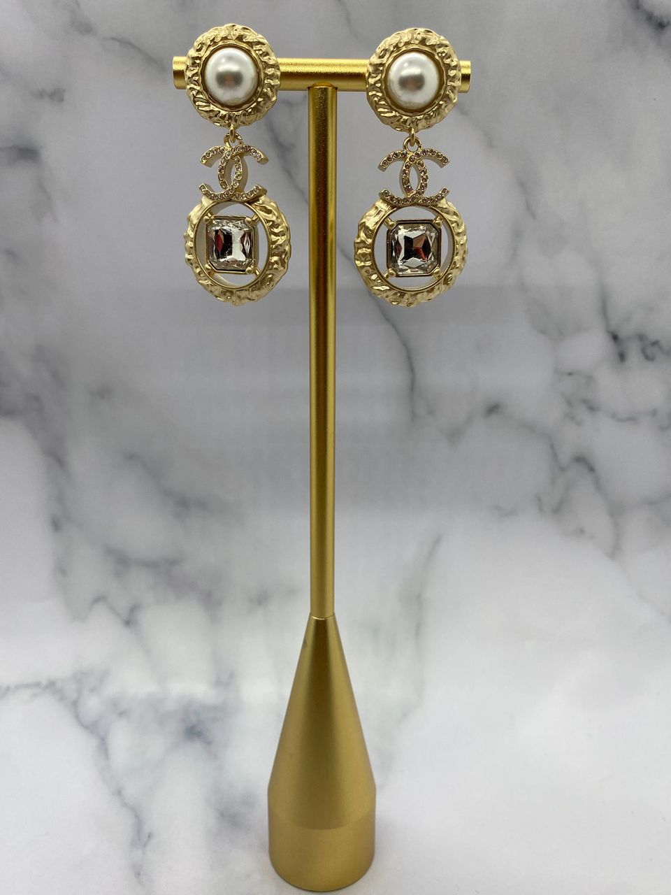 CHANEL CC Gold Tone Pendant Earrings - Pre owned