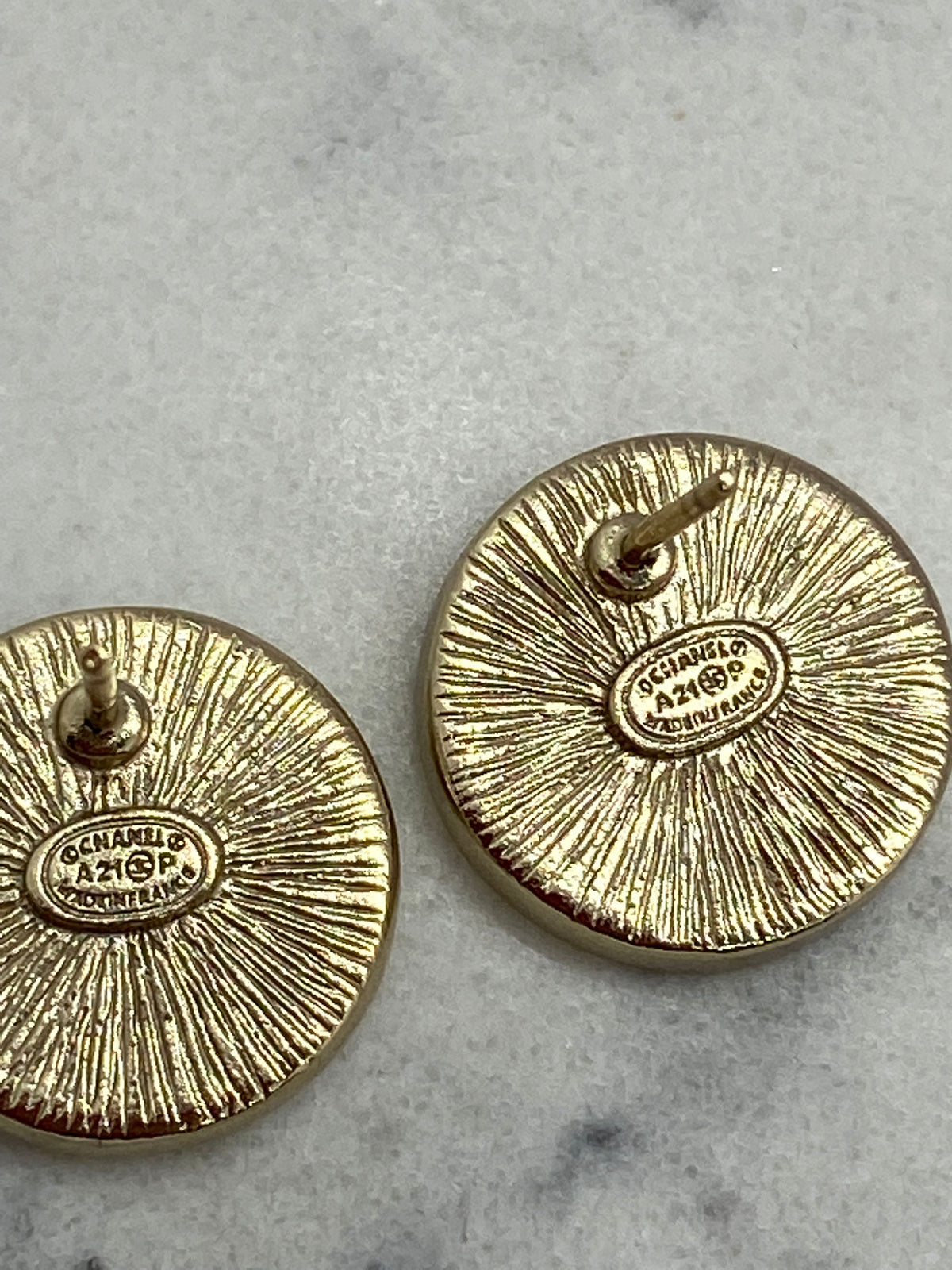 CHANEL CC 5 Gold Tone Rhinestone Button Earrings - USED