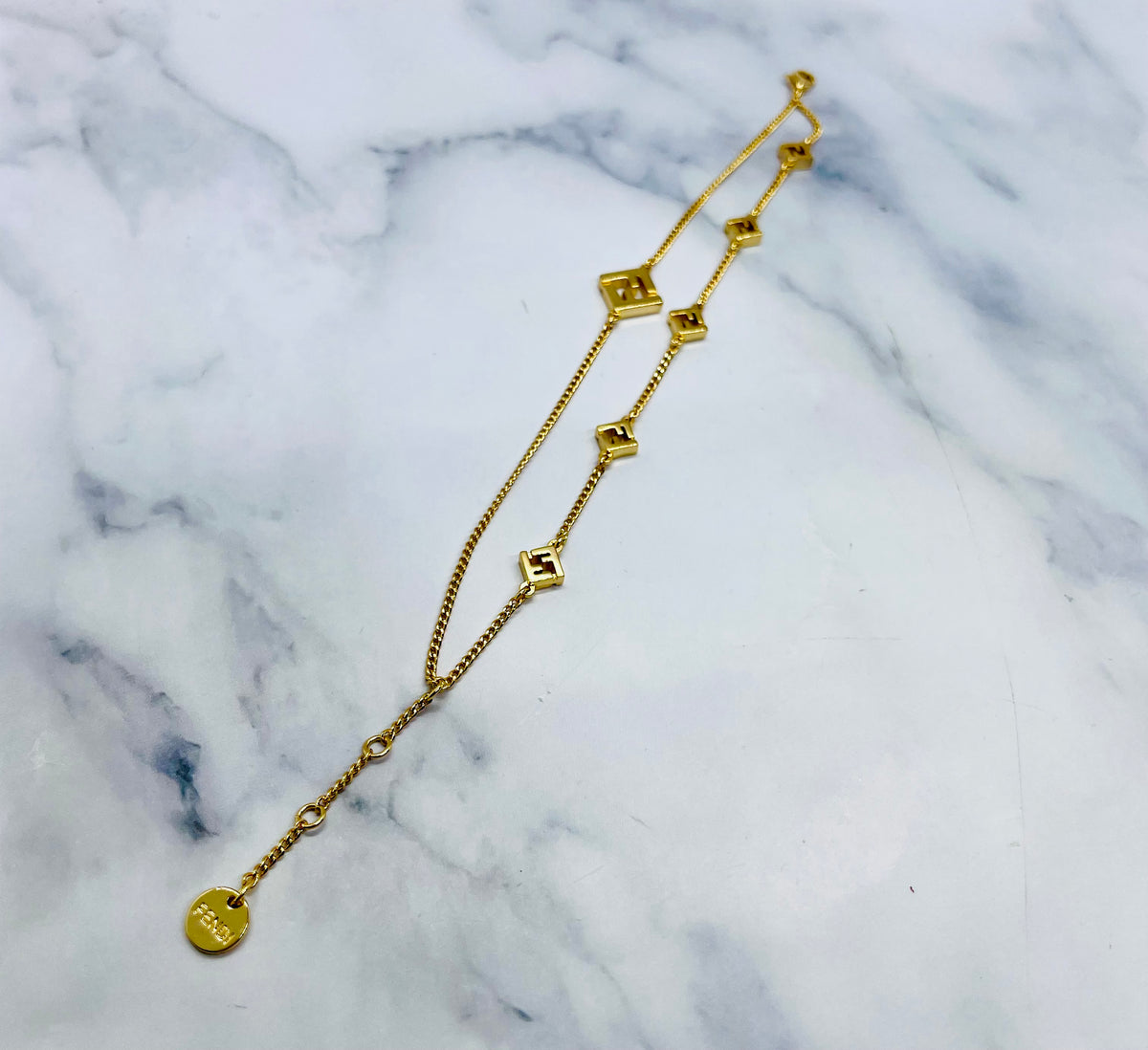 FENDI F Gold Tone Double Chain Charm Bracelet - Pre owned
