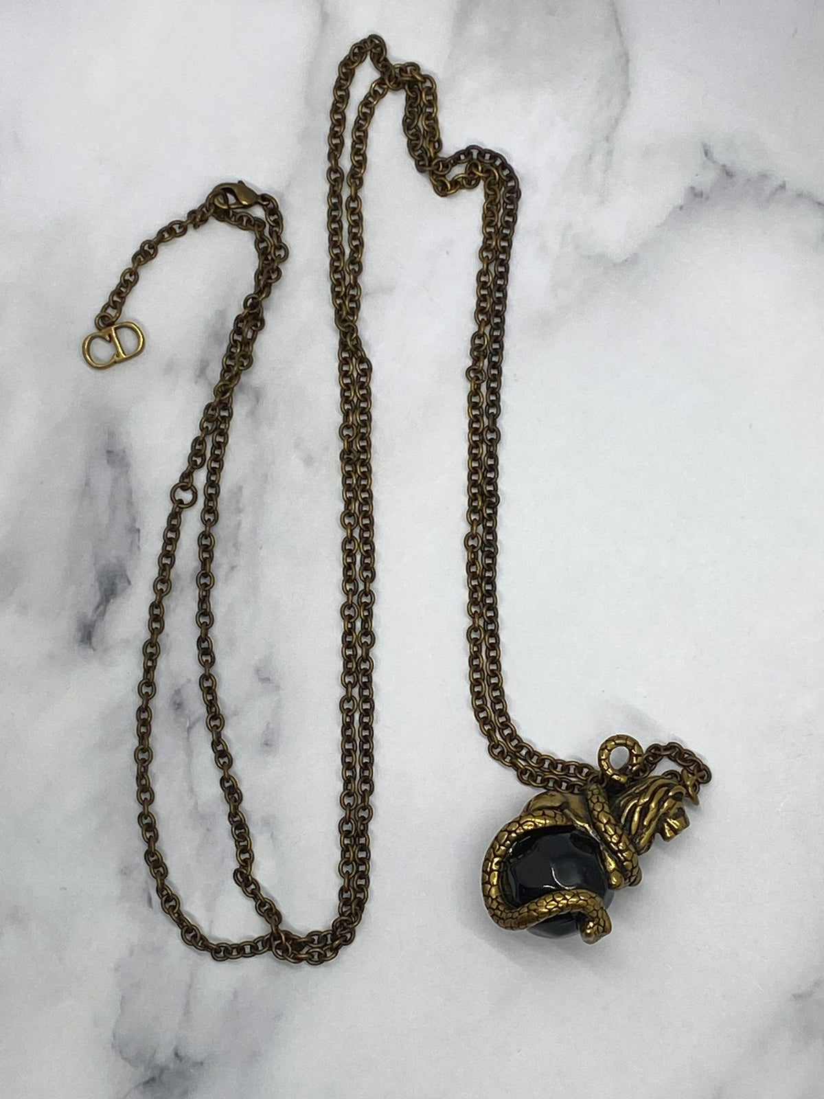 CHRISTIAN DIOR Onyx Ornate Pendant Necklace - Pre owned