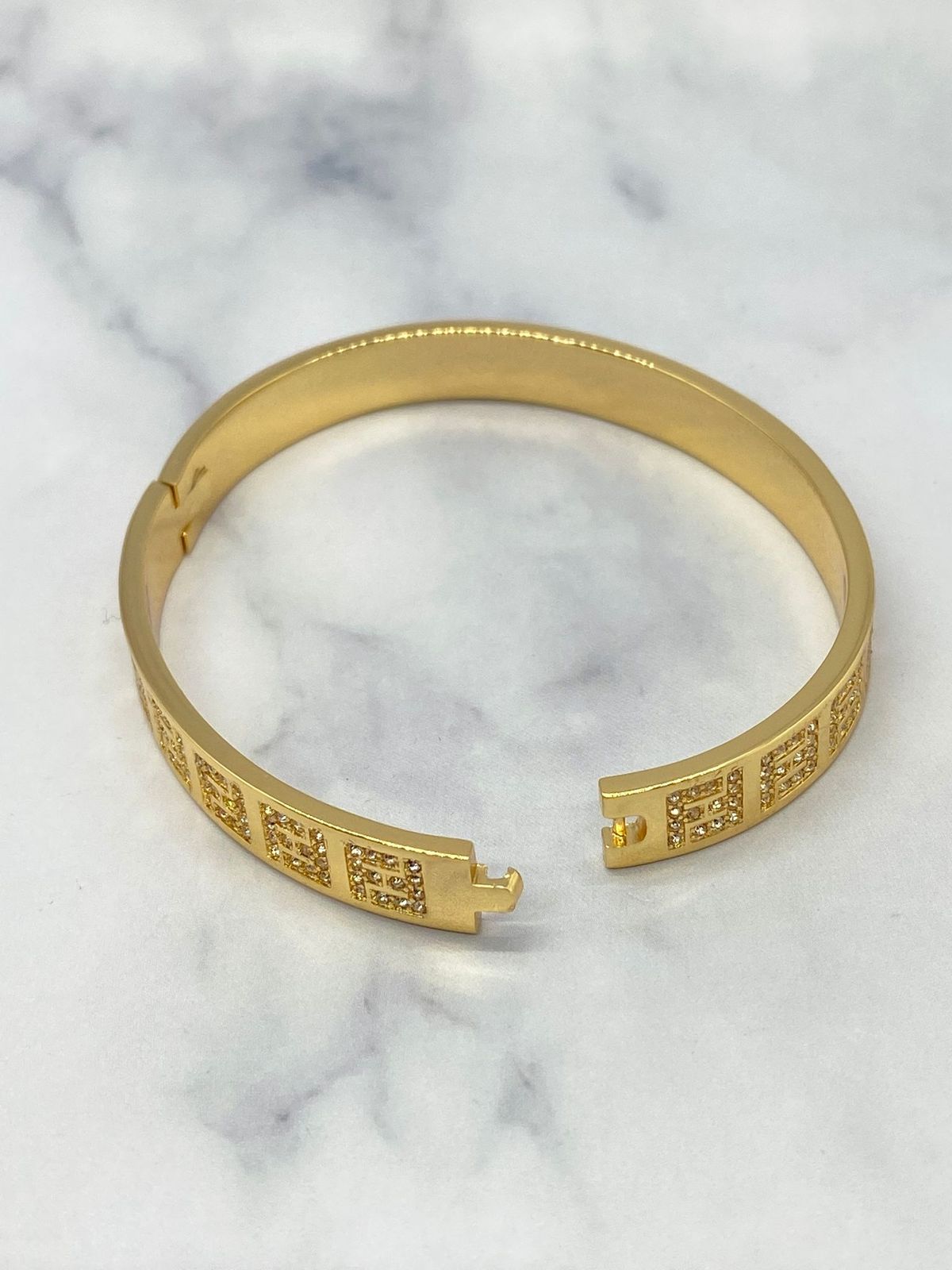 FENDI F Gold Tone Rhinestone Bracelet - Pre owned