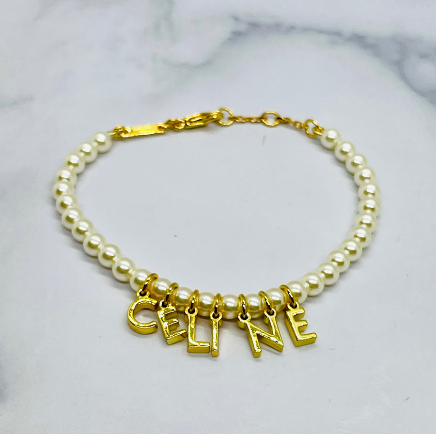 CELINE Faux Pearl Monogram Bracelet - Pre owned