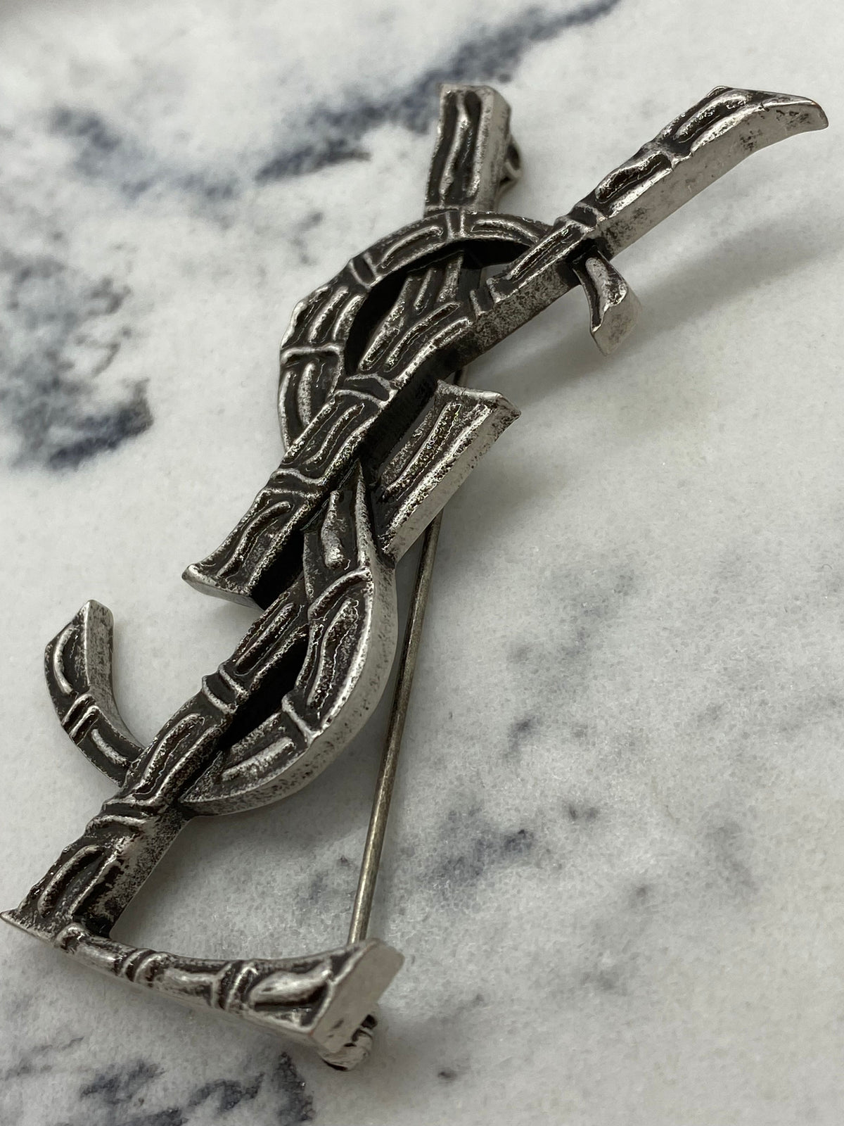 YSL Yves Saint Laurent Silver Tone Brooch Pin - Pre owned