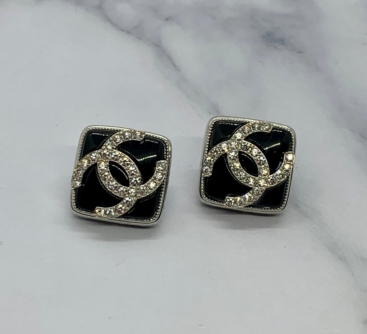 CHANEL CC Square Rhinestone Earrings - Pre owned