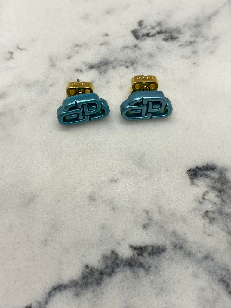 BALENCIAGA BB Chrome Blue Monogram Earrings - Pre owned