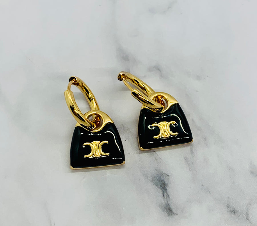 CELINE Enamel Monogram Pendant Earrings - Pre owned