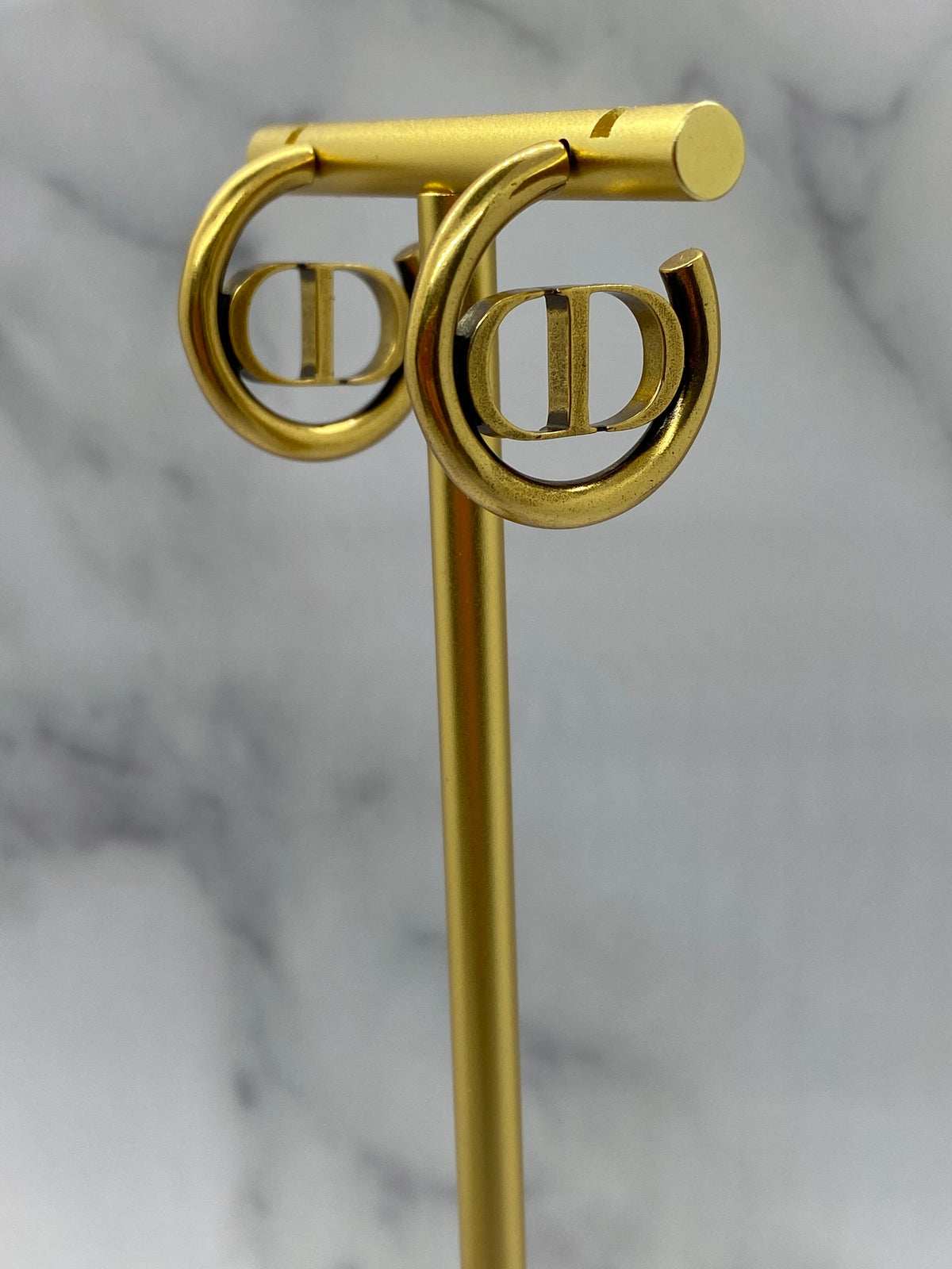 CHRISTIAN DIOR CD Brass Tone Hoop Earrings - Pre owned