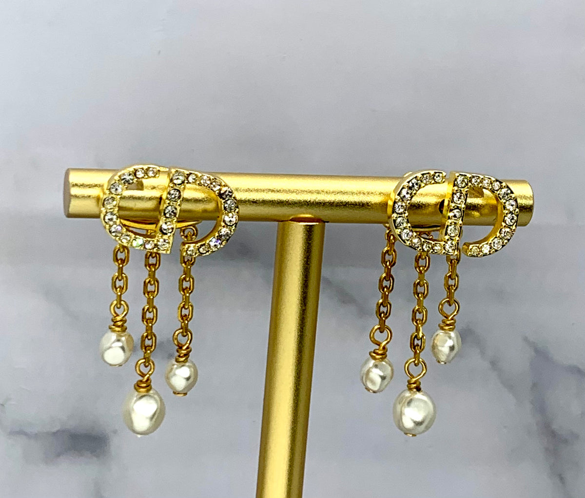 CHRISTIAN DIOR CD Rhinestone Pendant Earrings - Pre owned