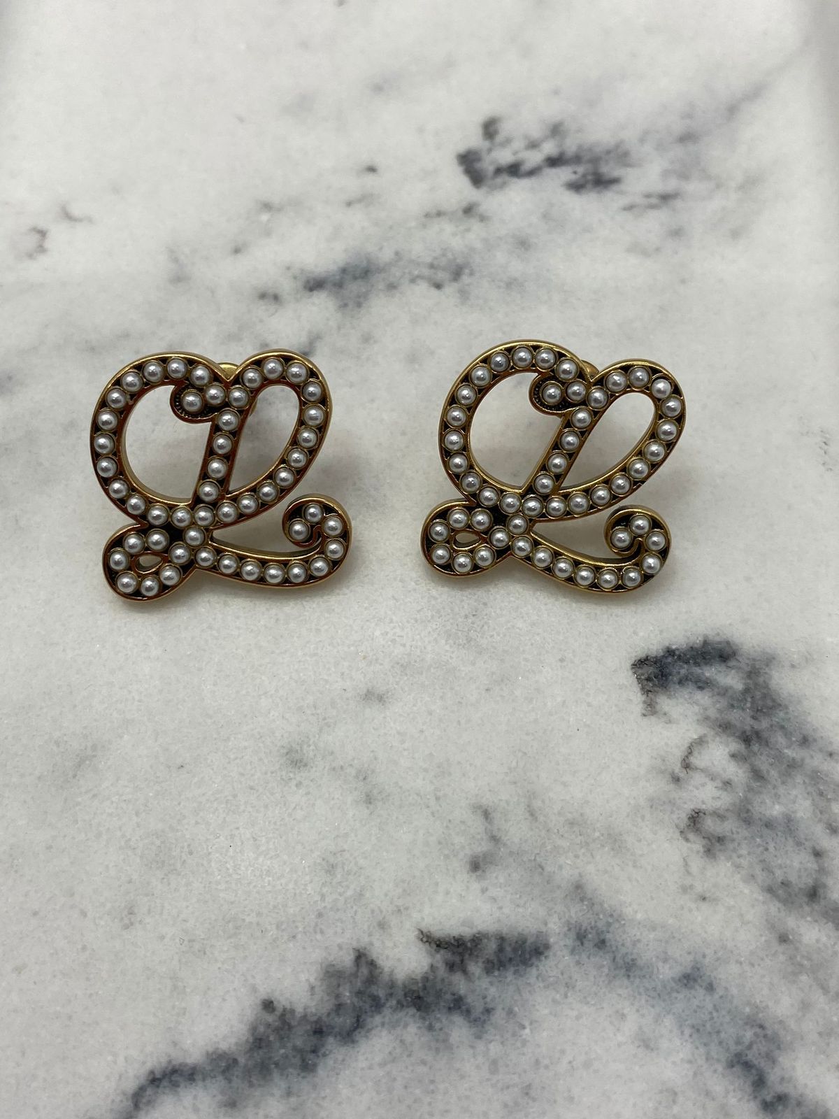 LOEWE L Pearl Trim Earrings - Pre owned