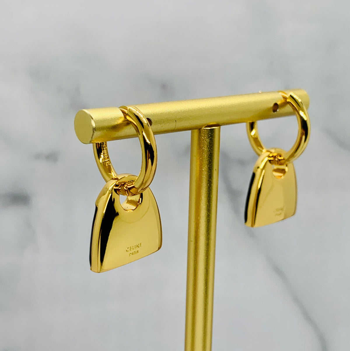CELINE Enamel Monogram Pendant Earrings - Pre owned