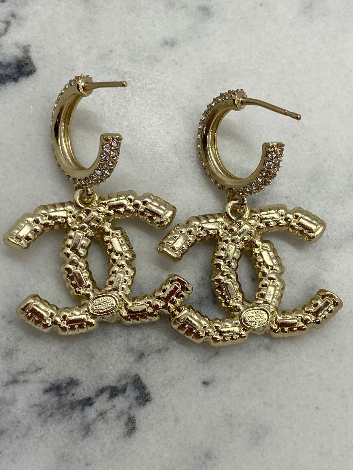 CHANEL CC Gold Tone Rhinestone Earrings - USED