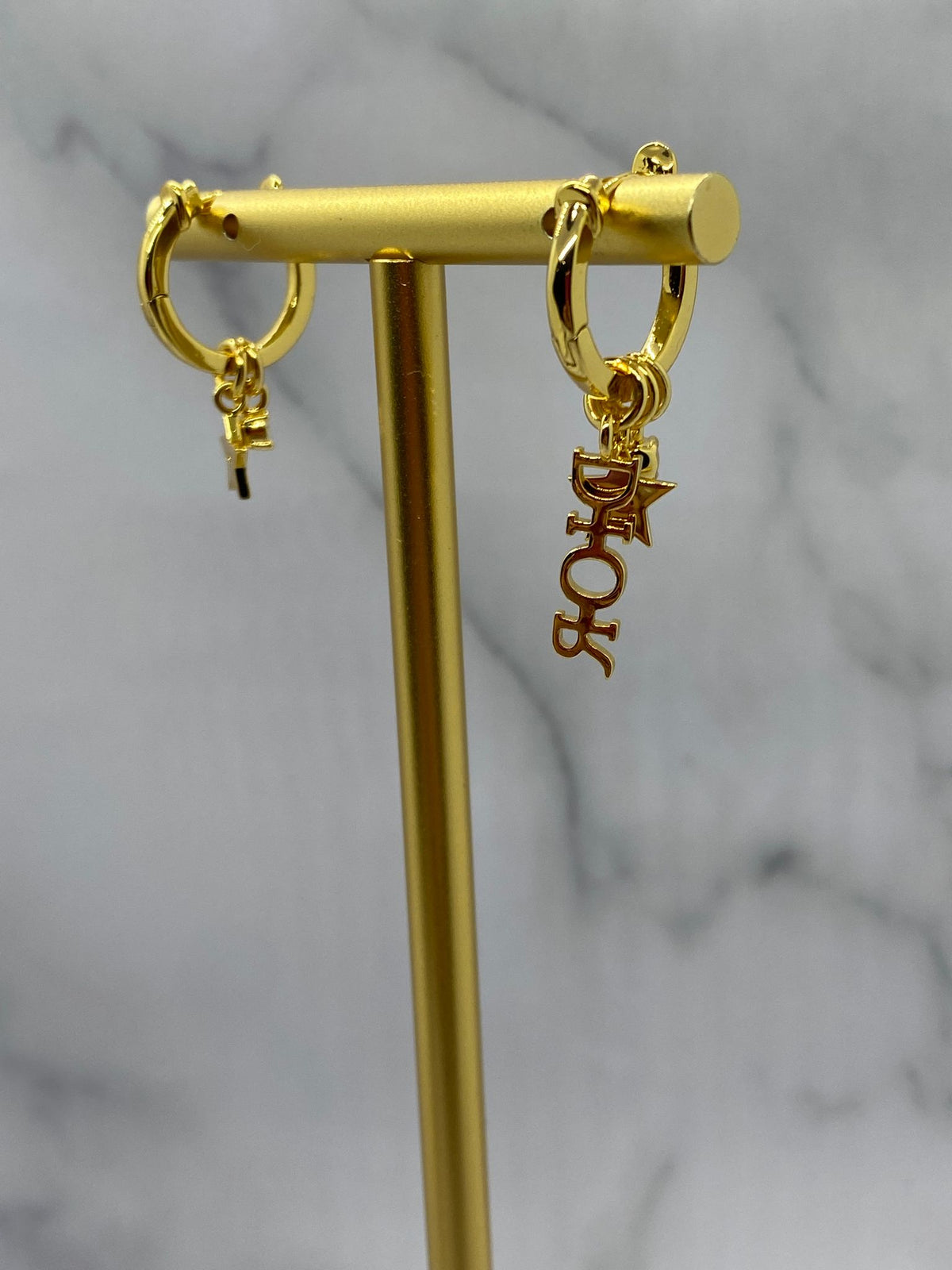 CHRISTIAN DIOR Gold Tone Charm Hoop Earrings - Pre owned
