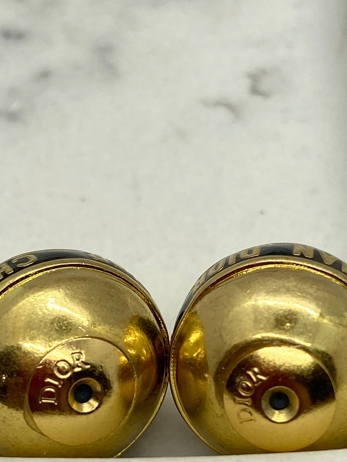 CHRISTIAN DIOR Gold Tone Tribale Black Strip Earrings - Pre owned