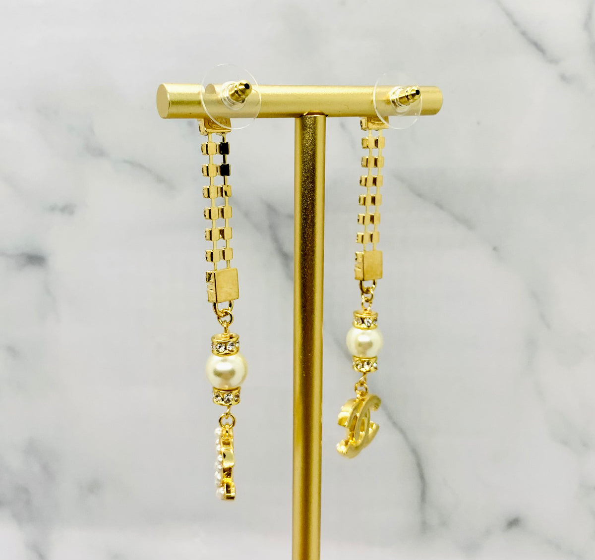CHANEL CC Rhinestone Pendant Earrings - USED
