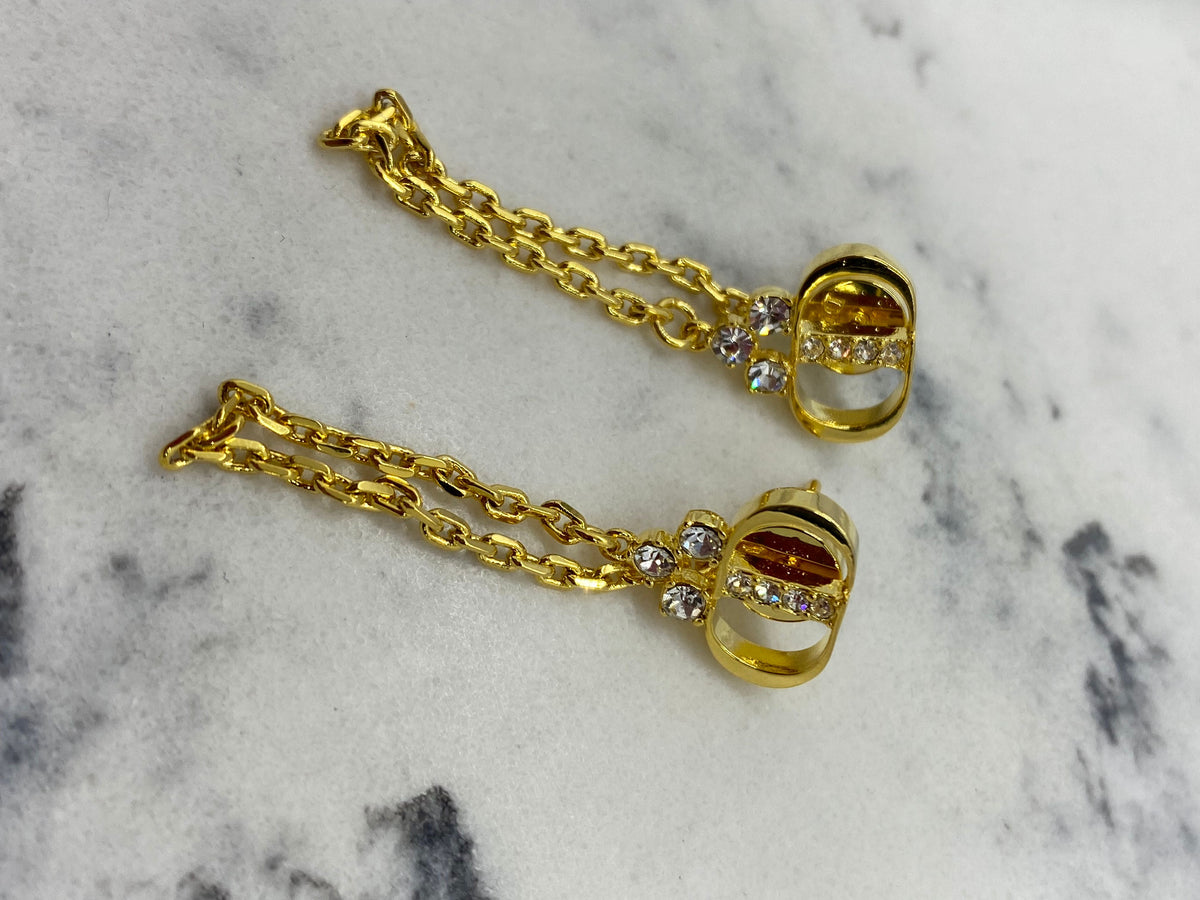 CHRISTIAN DIOR CD Gold Tone Chain Earrings - Pre owned