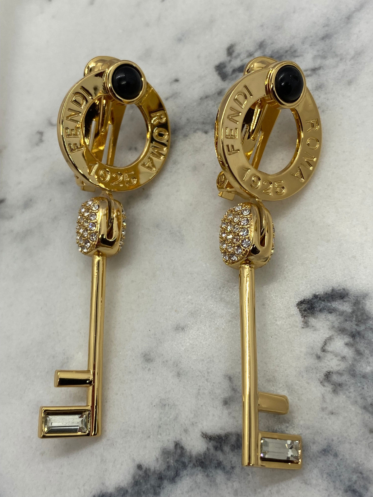 FENDI Gold Tone Key Clip On Pendant Earrings - Pre owned