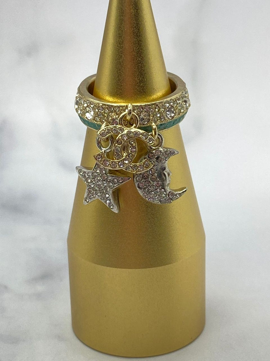 CHANEL CC 2017 Gold & Silver Tone Sun Moon Ring size 7 - USED