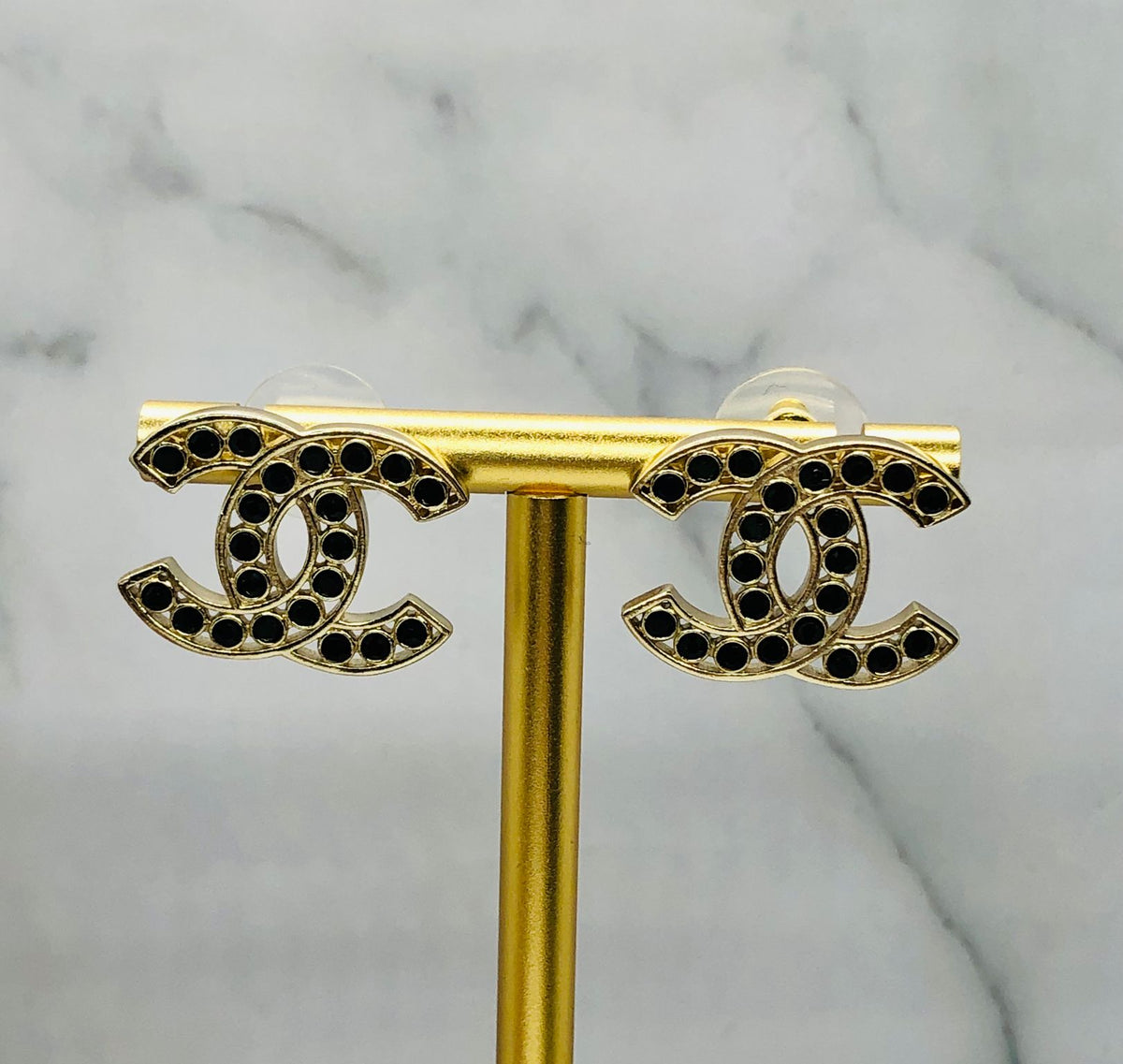 CHANEL CC Black Rhinestone Earrings - USED