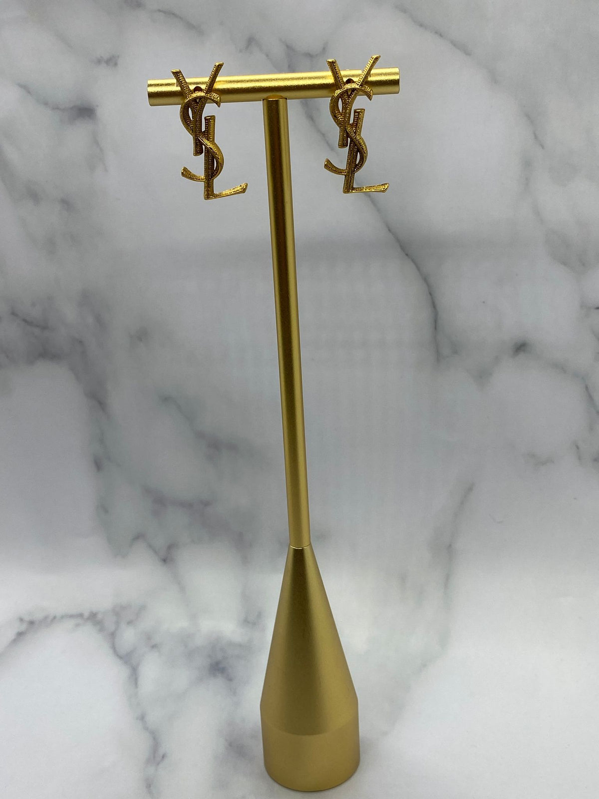 YSL Yves Saint Laurent Brass Tone Monogram Earrings - Pre owned
