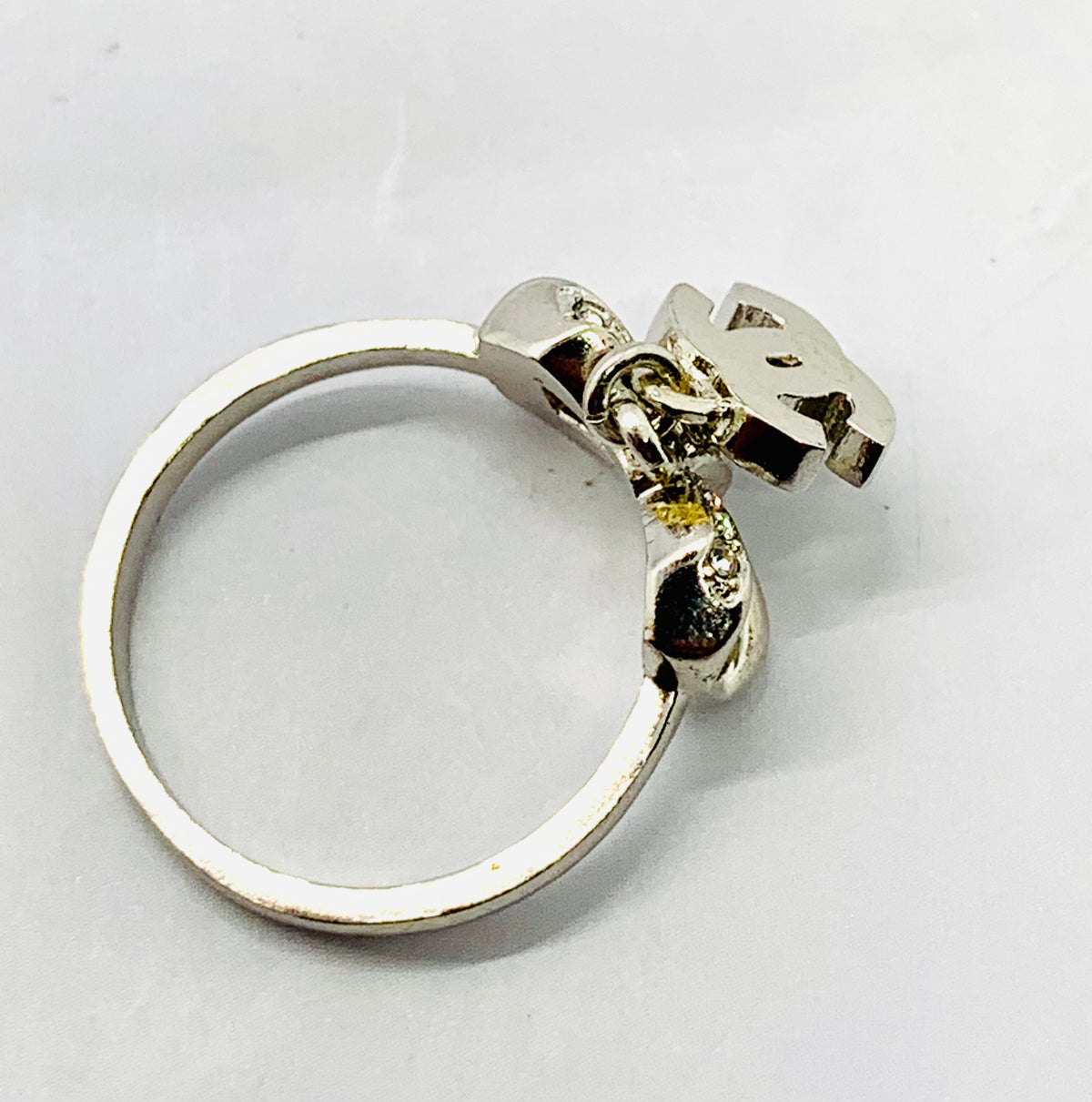 CHANEL CC Rhinestone Bow Ring Size 7 - USED