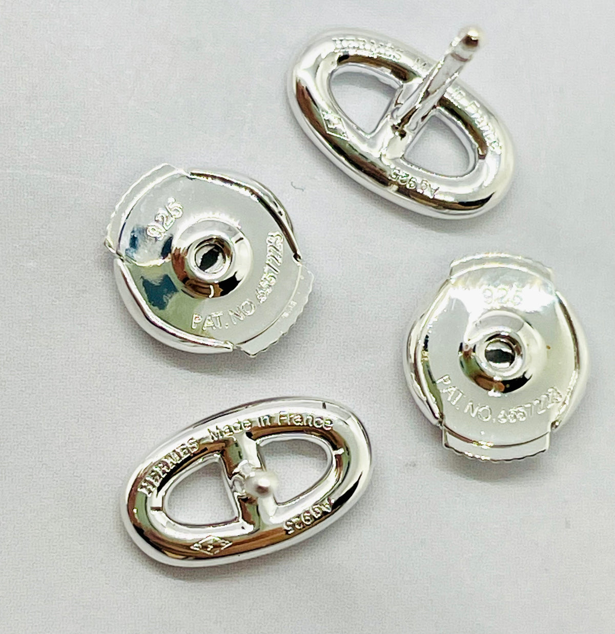 HERMES Monogram Silver Tone Earrings - Pre owned