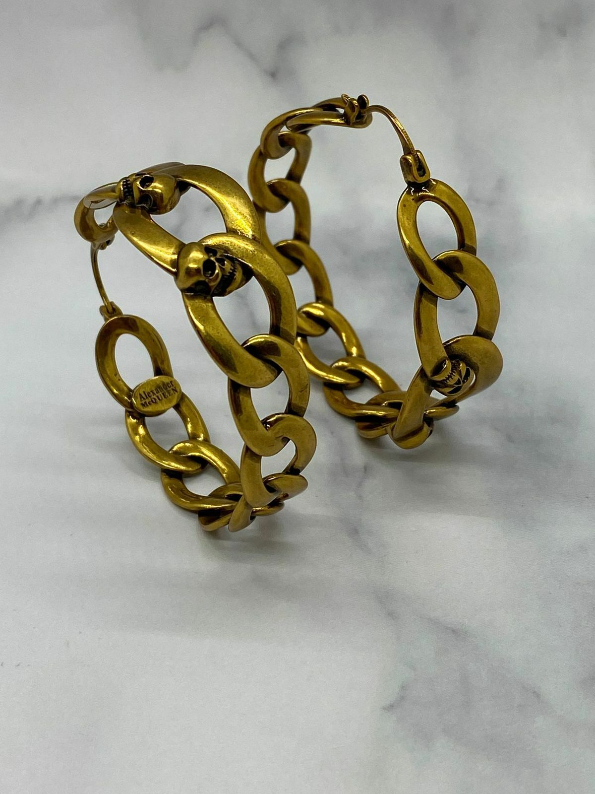 ALEXANDER MCQUEEN Brass Tone Skull Hoop Earrings - Pre owned