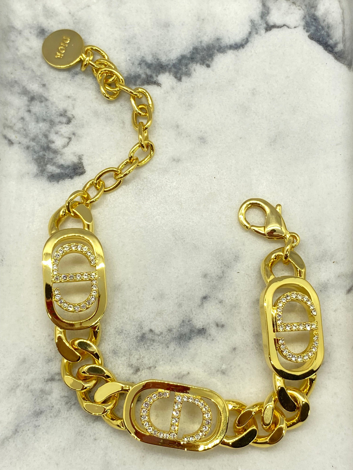 CHRISTIAN DIOR CD Gold Tone Rhinestone Bracelet - Pre owned