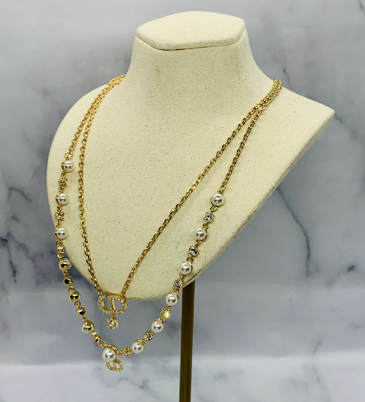 CHRISTIAN DIOR CD Double Strand Pearl Necklace - Pre owned